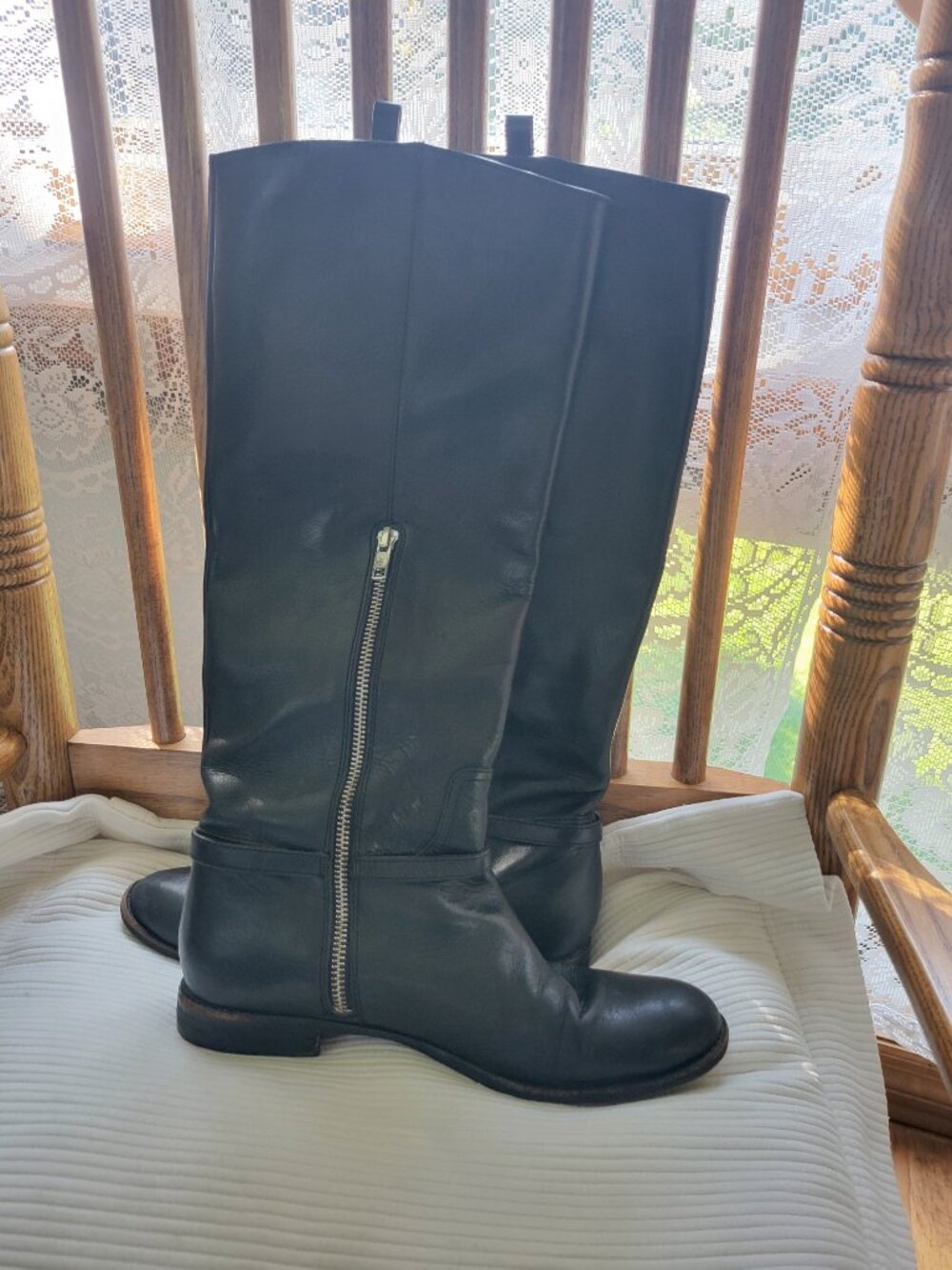 Coach Black Leather Knee High Riding Boots Silver Harness Sz 8B - Picture 3 of 9